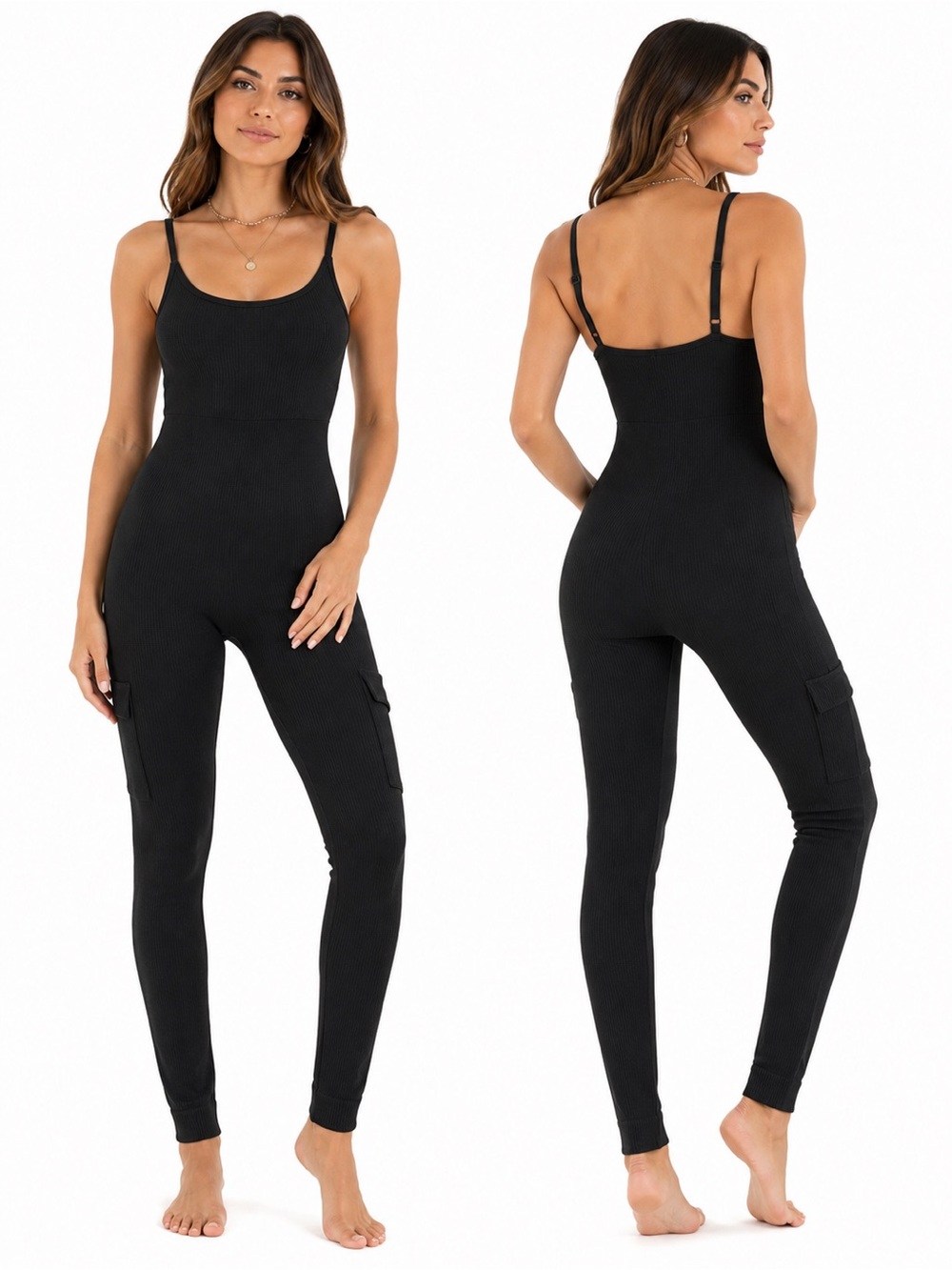 NWT Feelingirl Ribbed Shapewear Jumpsuit Bodysuit (Black) Size S/M